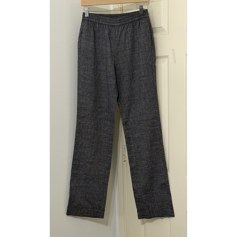 Theory Women's sz 2 Grey Straight Pull On Eco Sharkskin Linen Blend Pants Office